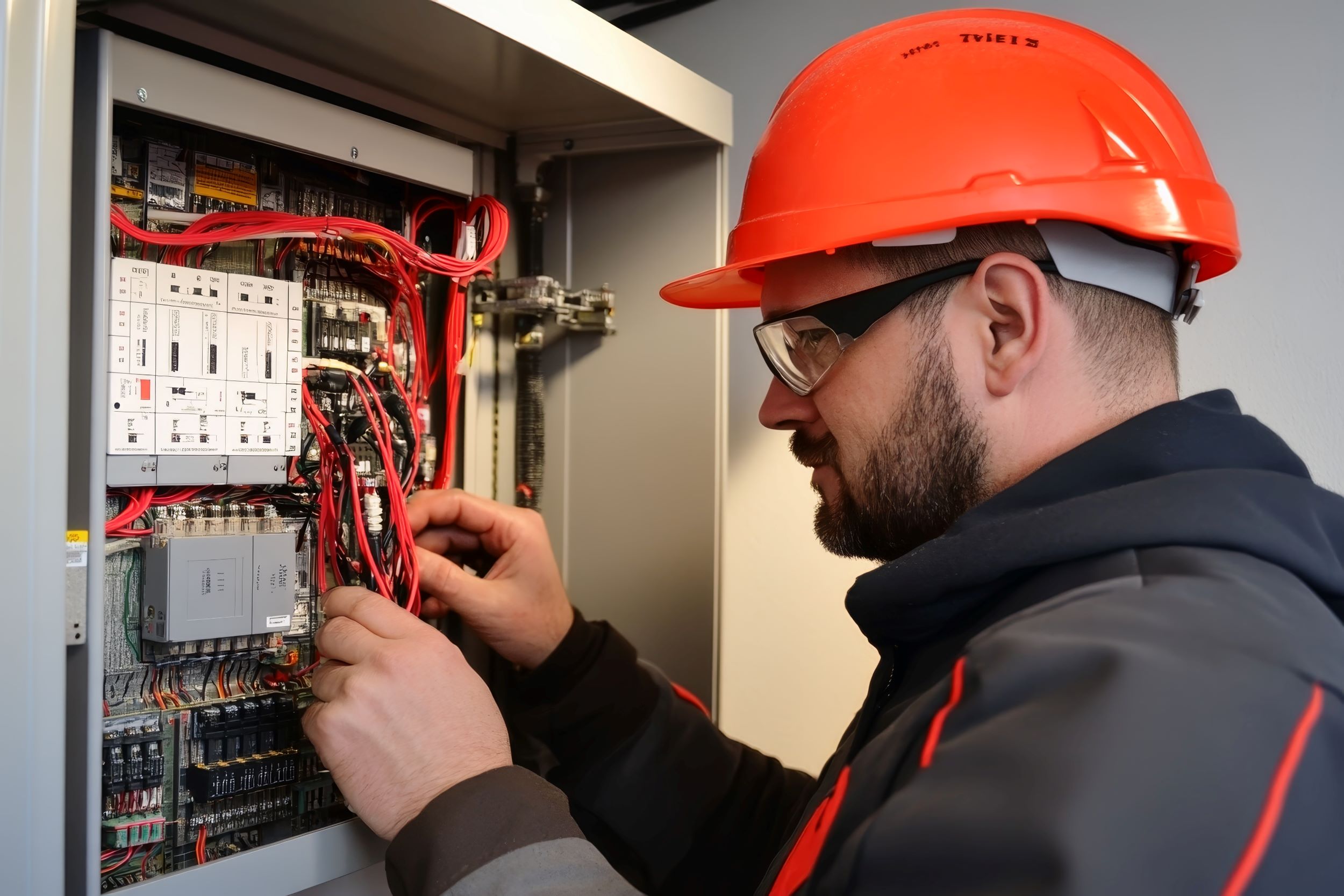 An electrician at work of an installation.