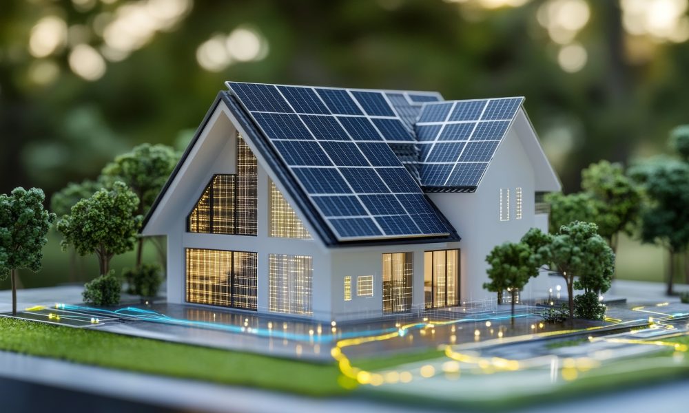 Smart home digital twin featuring solar panels and energy management in green building technology